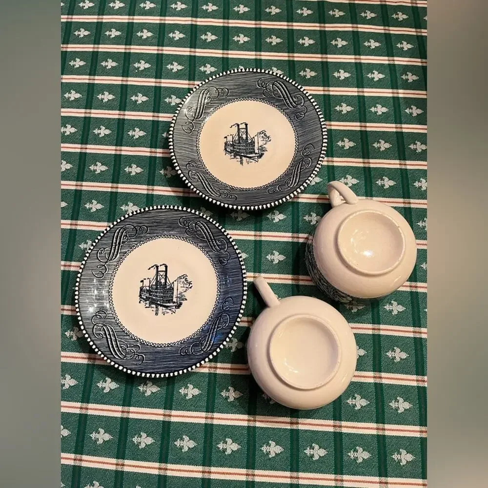 2 Currier & Ives Coffee Tea Cups Mugs and Saucers - 4 Pieces Total